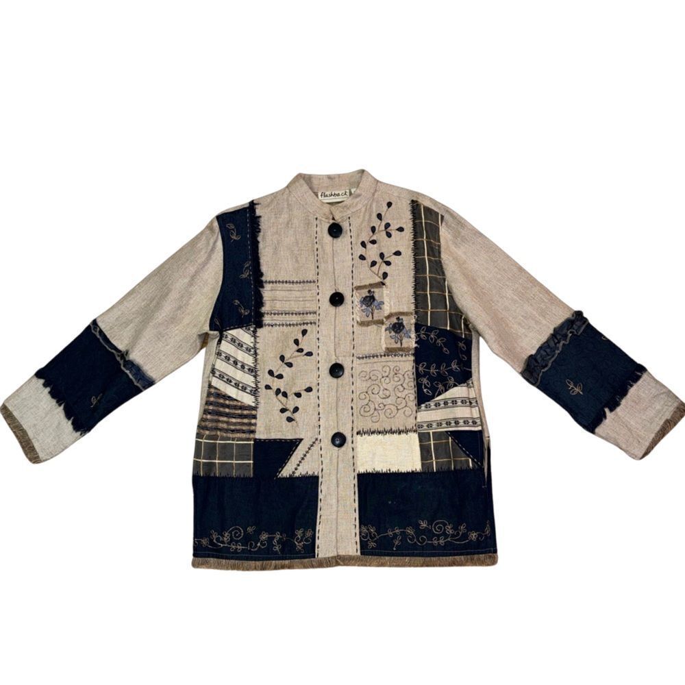 Flashback Vintage Women's Linen Patchwork Embroidered Custom Jacket Size Medium
